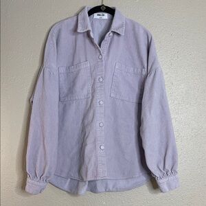 Double Zero Women’s Oversized Corduroy Button-Up Shacket – Lavender Sz S/M